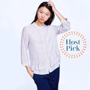 Zara Frill and Striped Button Down Shirt Sz L NWT